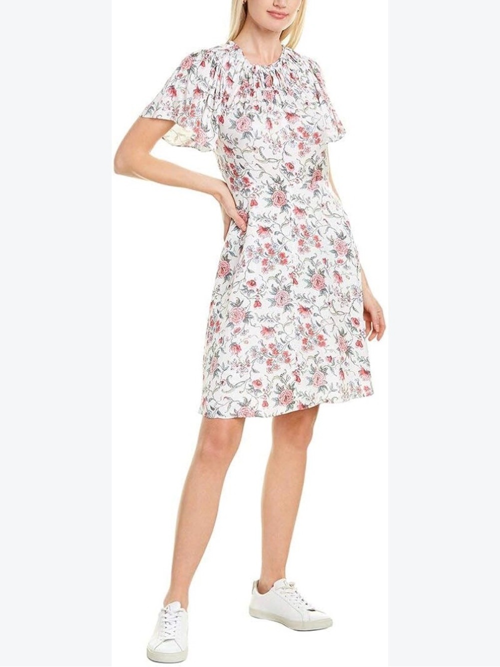 Rebecca Taylor Silk White Dress with Pink Floral Print NWT